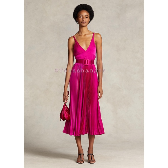 NWT Polo Ralph Lauren Pleated Midi Dress Size 2 Pink - Picture 3 of 15